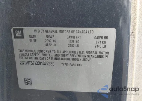 2009 Chevrolet Impala Lt из США, поврежденный, VIN 2G1WT57KX91322550